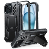 iPhone 15 Plus Military Grade Rugged Phone Cover with Built-in Screen Protector and Kickstand